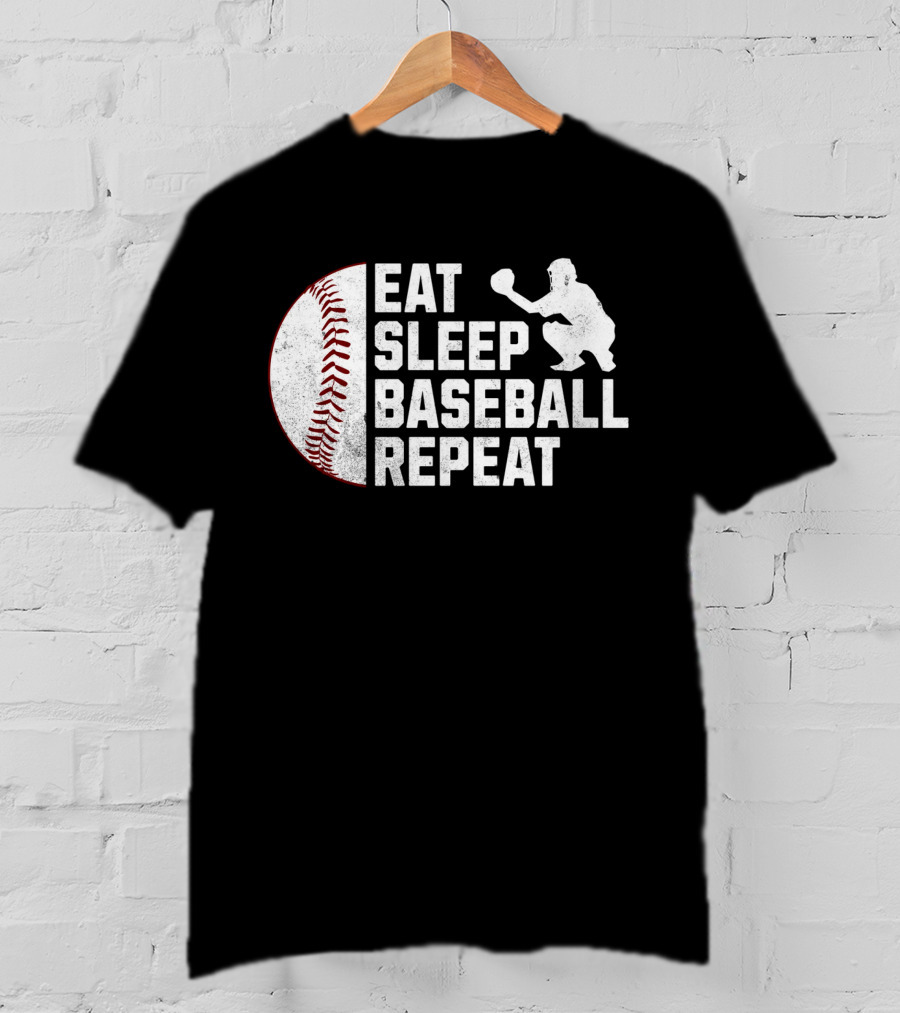 Eat Sleep Baseball Repeat Silhouette Catcher T-Shirt