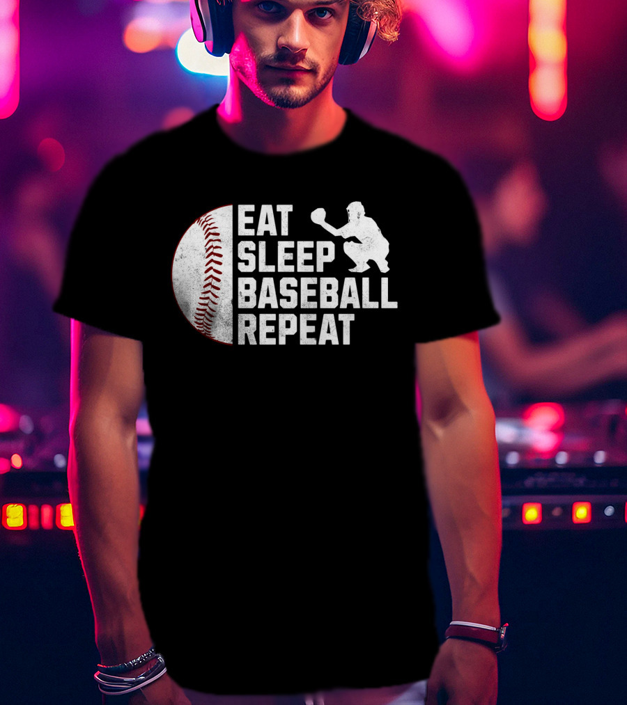 Eat Sleep Baseball Repeat Silhouette Catcher T-Shirt