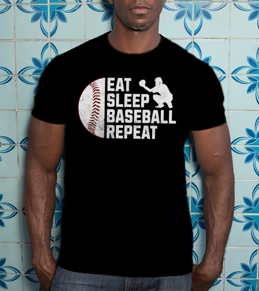 Eat Sleep Baseball Repeat Silhouette Catcher T-Shirt