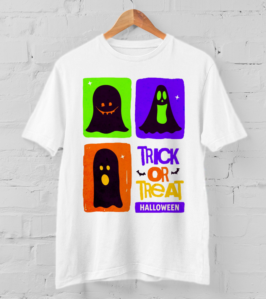 Halloween Trick Or Treat Ghosts In Colorful Boxes T-Shirt