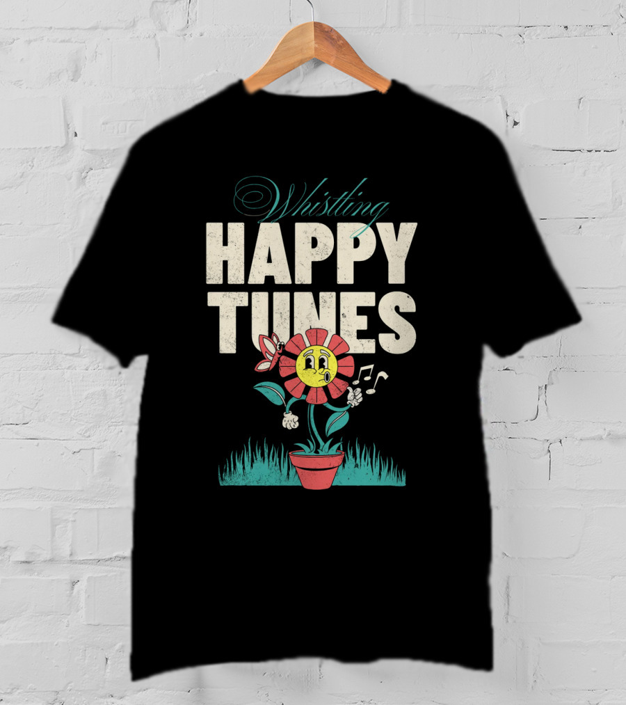 Whistling Happy Tunes Flower With Music Notes T-Shirt