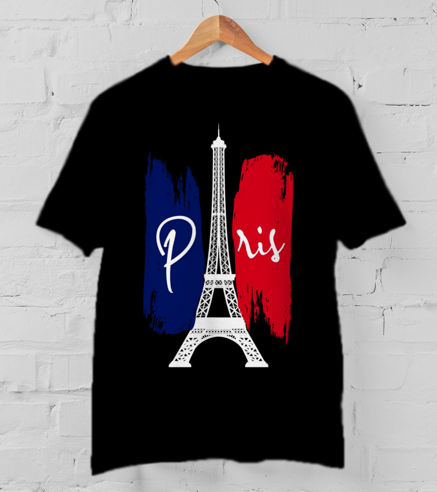 Paris Eiffel Tower Blue Red Brush Strokes T-Shirt