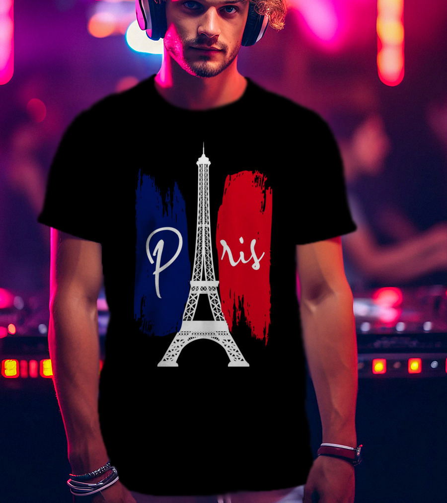 Paris Eiffel Tower Blue Red Brush Strokes T-Shirt