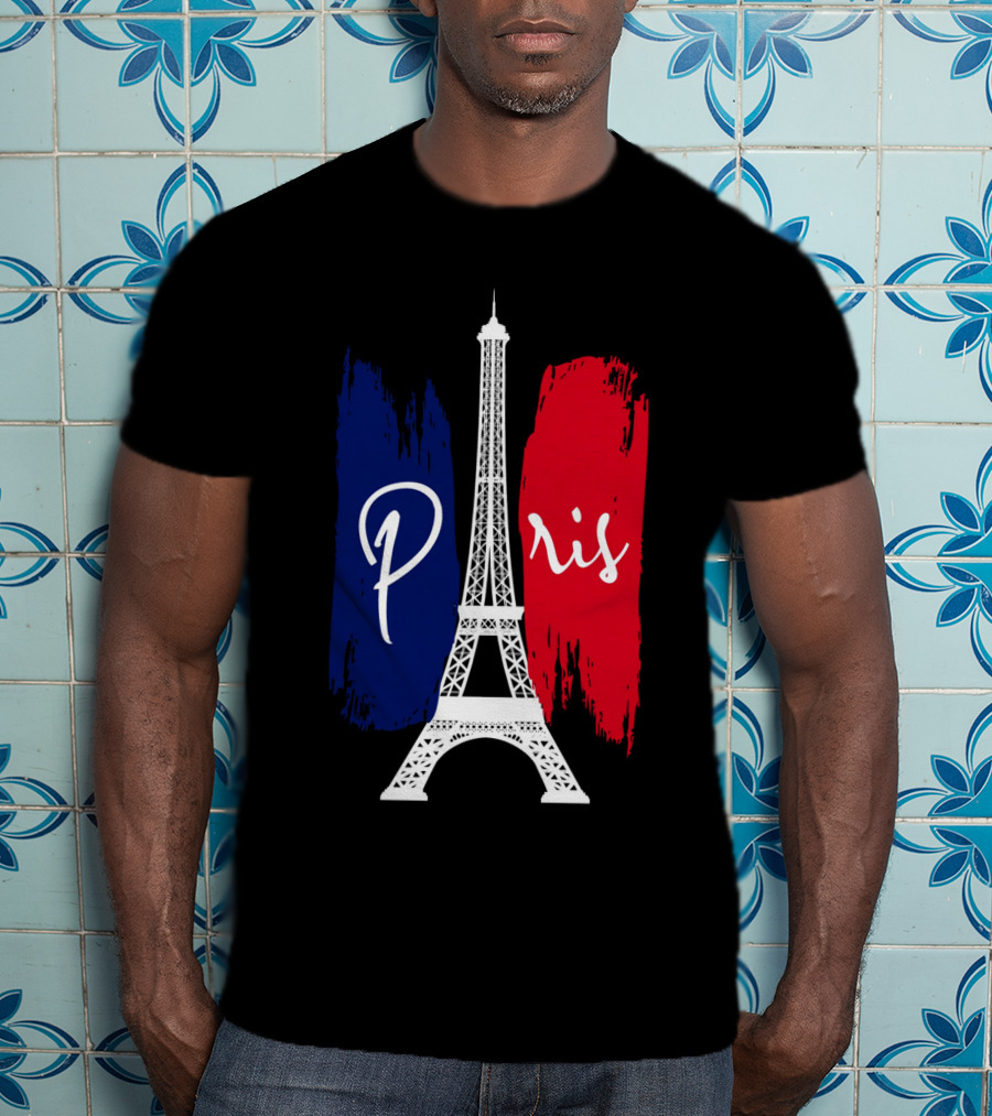 Paris Eiffel Tower Blue Red Brush Strokes T-Shirt