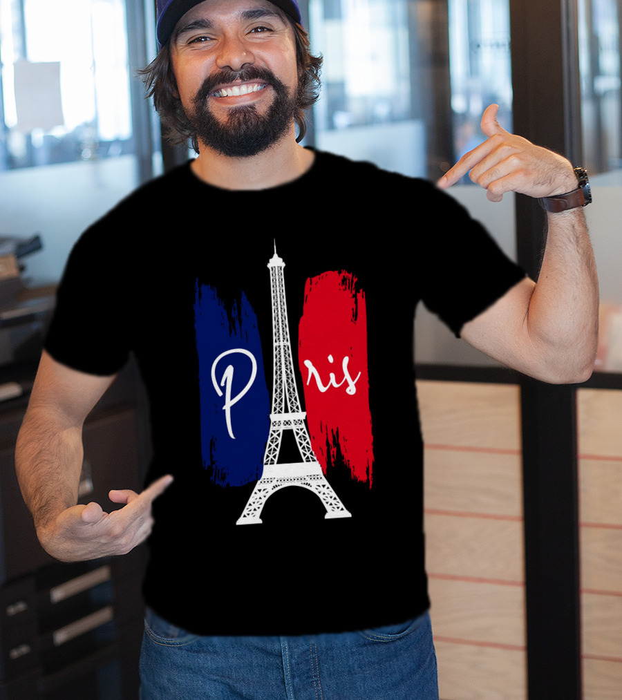 Paris Eiffel Tower Blue Red Brush Strokes T-Shirt