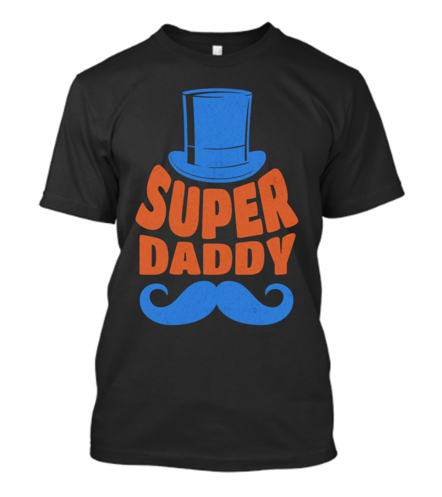 Super Daddy Mustache Top Hat Blue T-Shirt