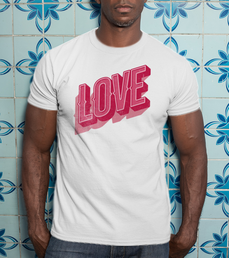 Love Lettering Typography Valentine's Day Pink 3D Effect T-Shirt