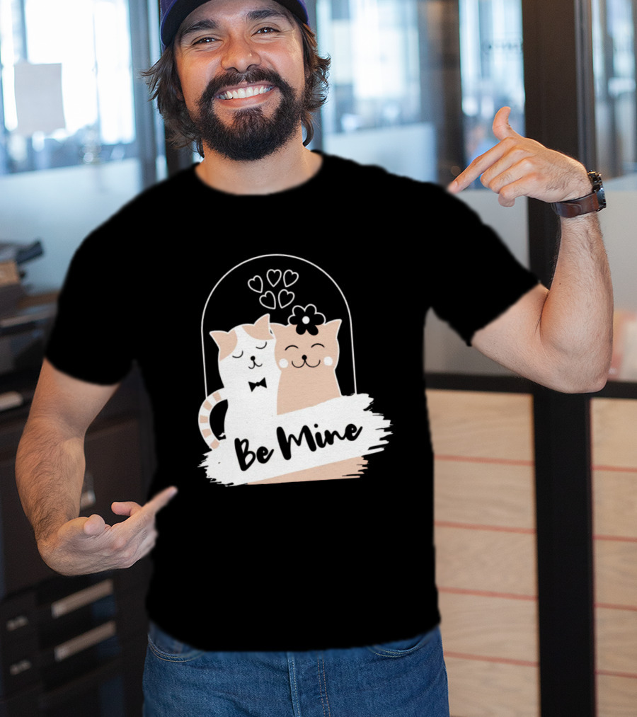 Be Mine Cute Cat Couple With Hearts And Bow Tie T-Shirt