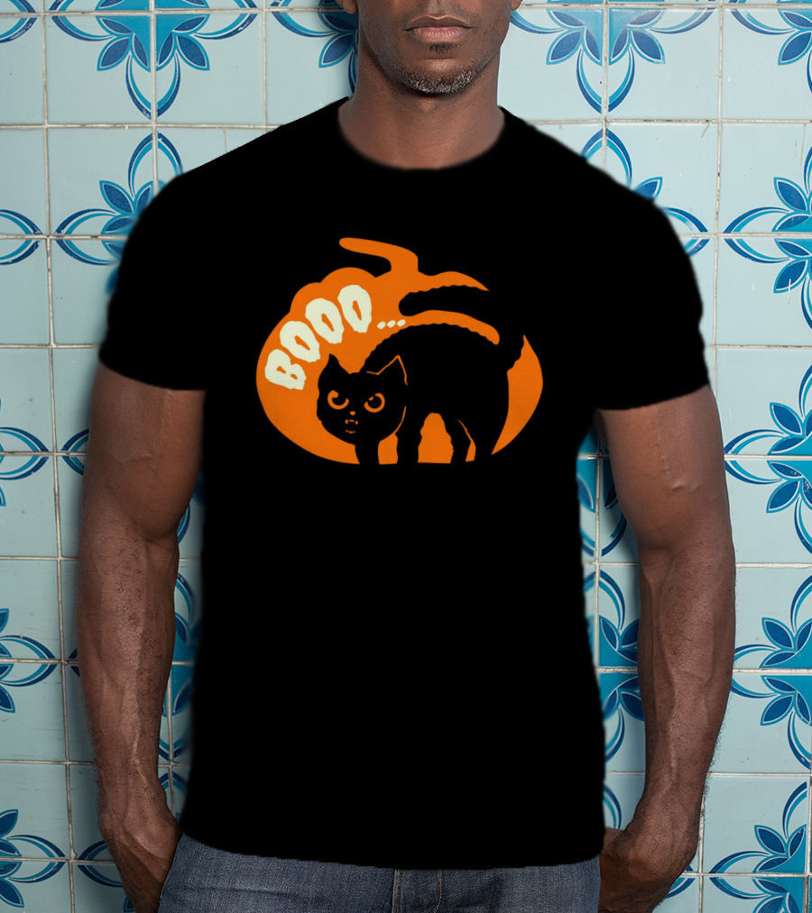 BOO Scary Cat Halloween Pumpkin T-Shirt