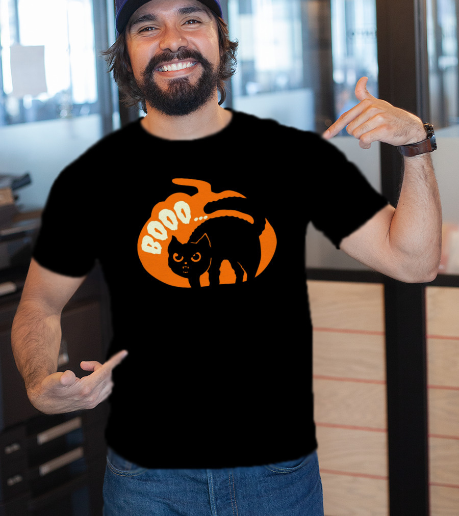 BOO Scary Cat Halloween Pumpkin T-Shirt