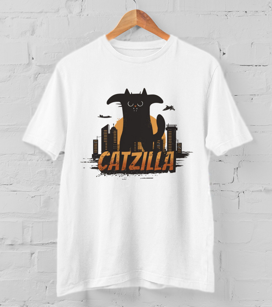 Catzilla Funny Comic Animal Skyline Monster T-Shirt