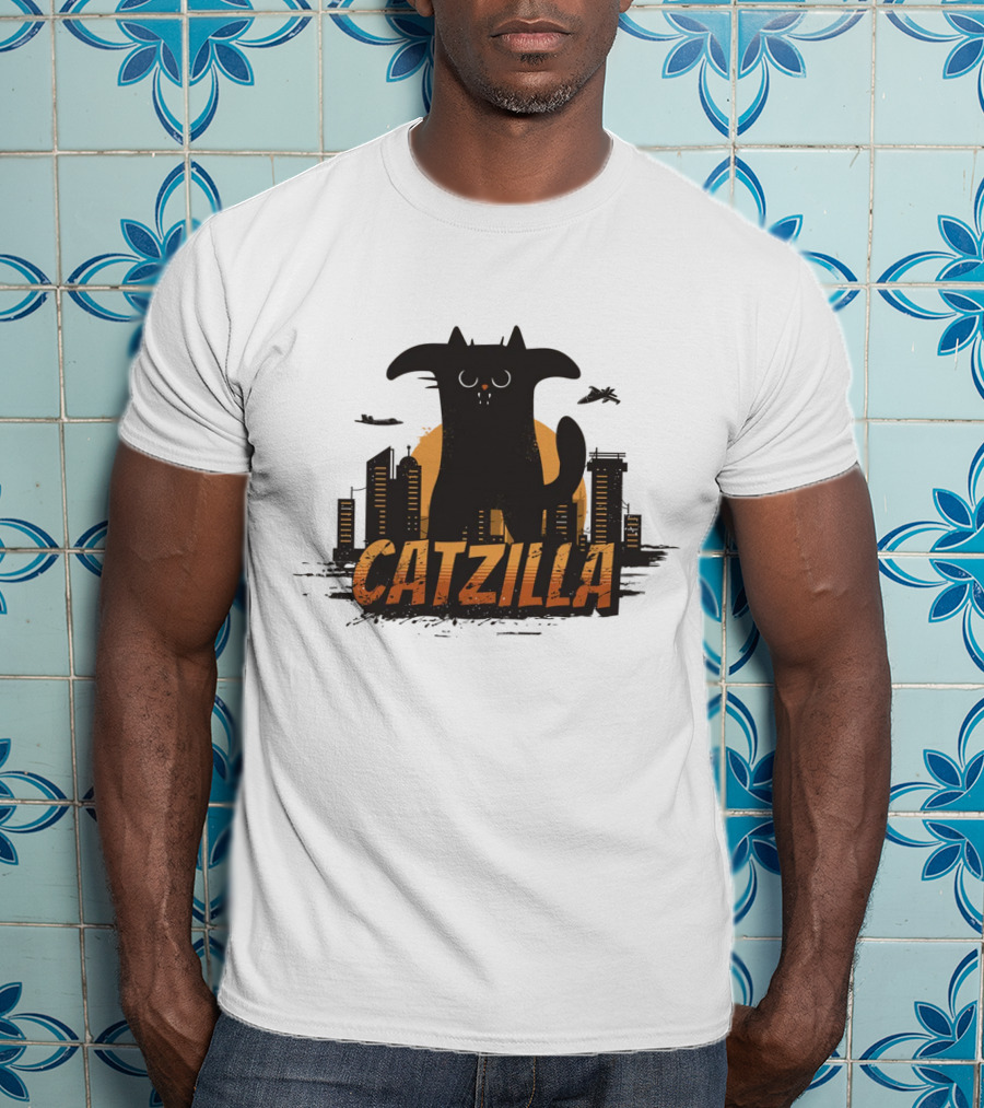 Catzilla Funny Comic Animal Skyline Monster T-Shirt
