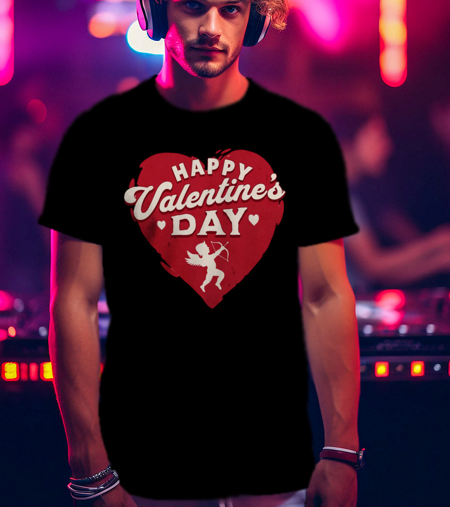 Happy Valentine's Day Cupid Heart With Arrow T-Shirt