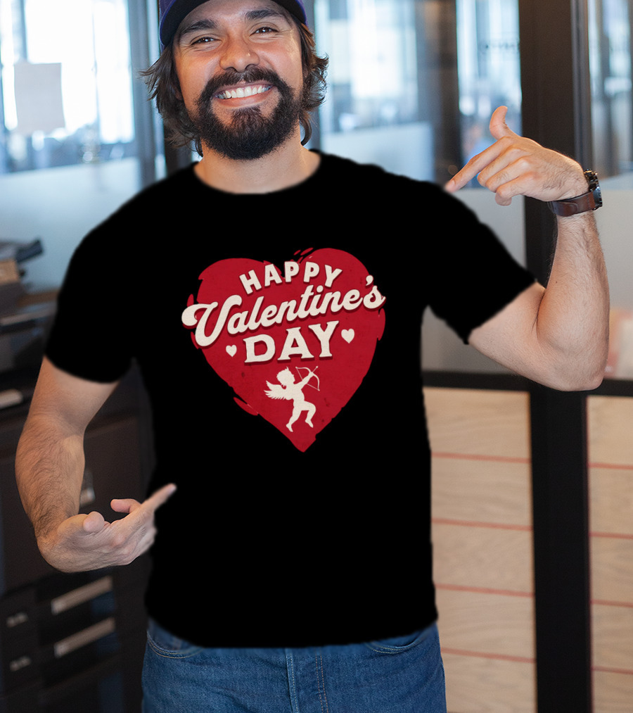 Happy Valentine's Day Cupid Heart With Arrow T-Shirt