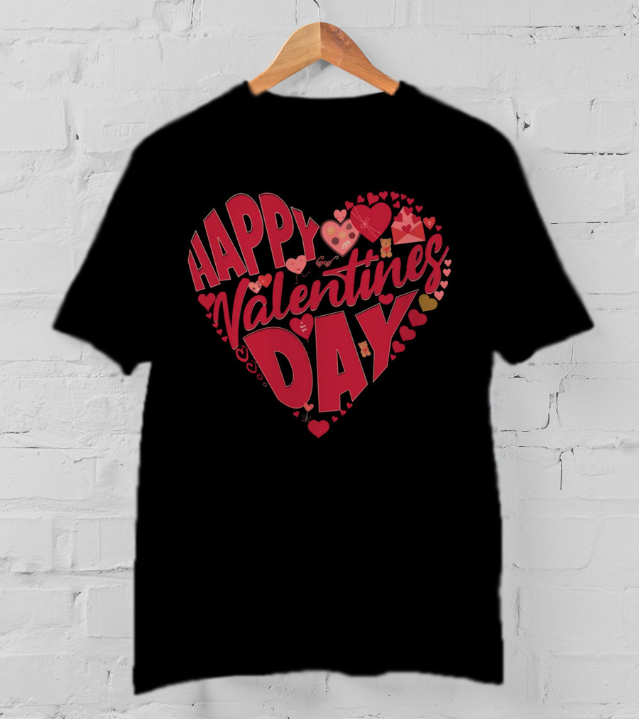 Happy Valentines Day Heart With Cute Bears And Red Hearts T-Shirt