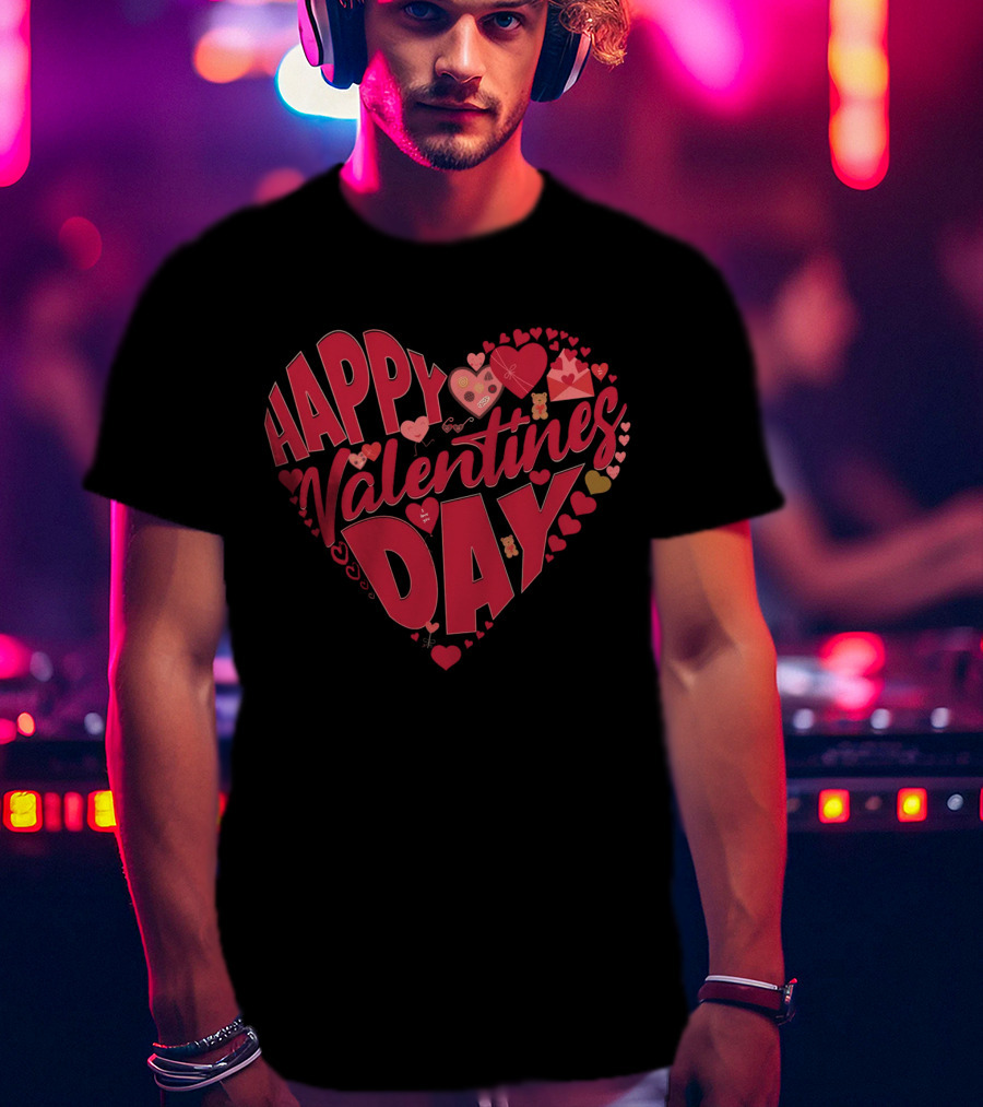 Happy Valentines Day Heart With Cute Bears And Red Hearts T-Shirt