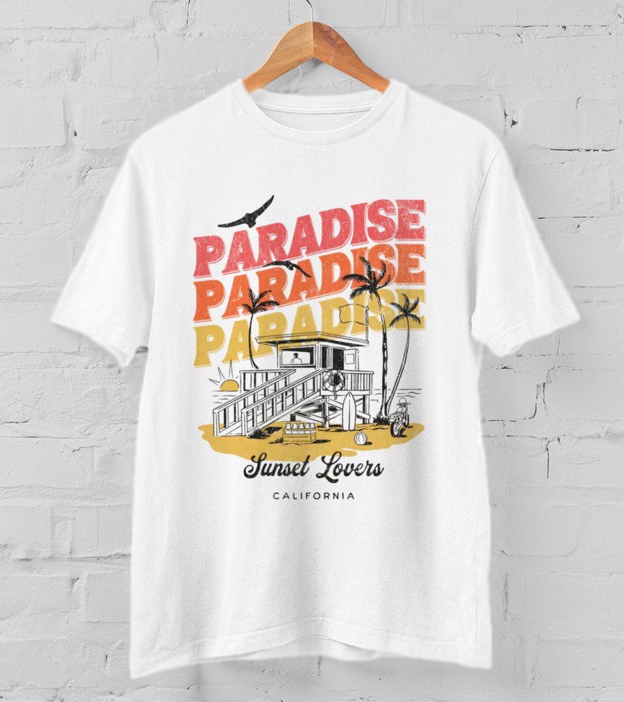 Paradise Sunset Beach Scene With Tropical Palms T-Shirt