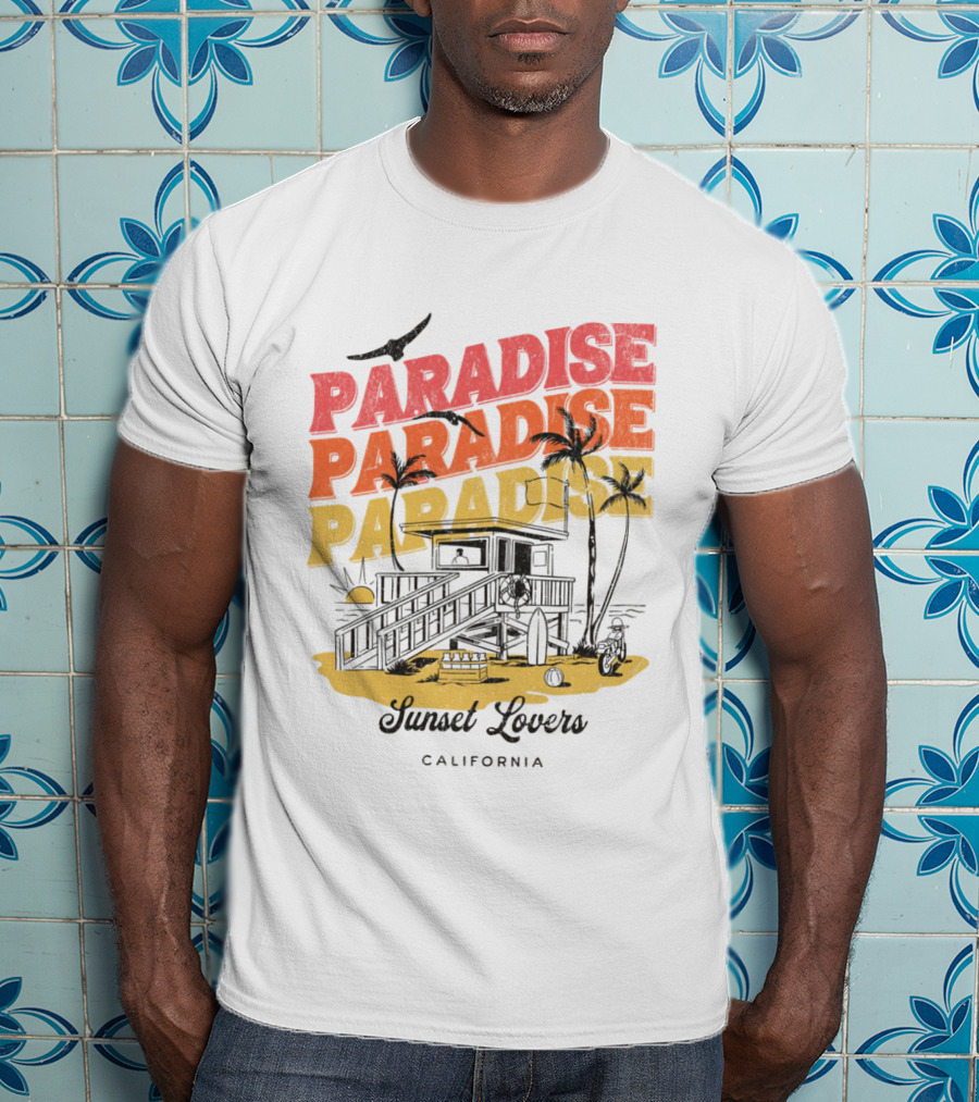Paradise Sunset Beach Scene With Tropical Palms T-Shirt