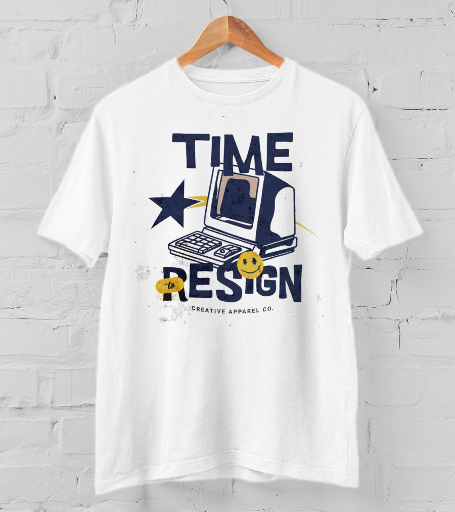 Time To Resign Vintage Computer Smiley Creative Apparel Co T-Shirt