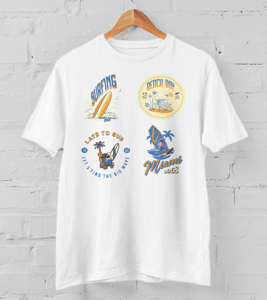 Surfing Beach Boy Miami 1968 Late To Surf Club T-Shirt