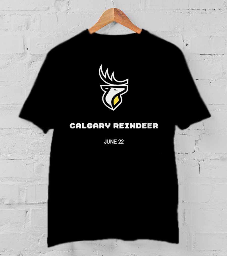 Calgary Reindeer June 22 Logo White Antlered Emblem T-Shirt