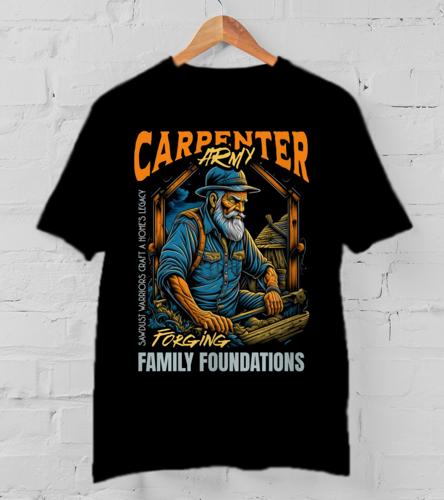 Carpenter Army Forging Family Foundations Sawdust Warriors Craft Homes Legacy T-Shirt