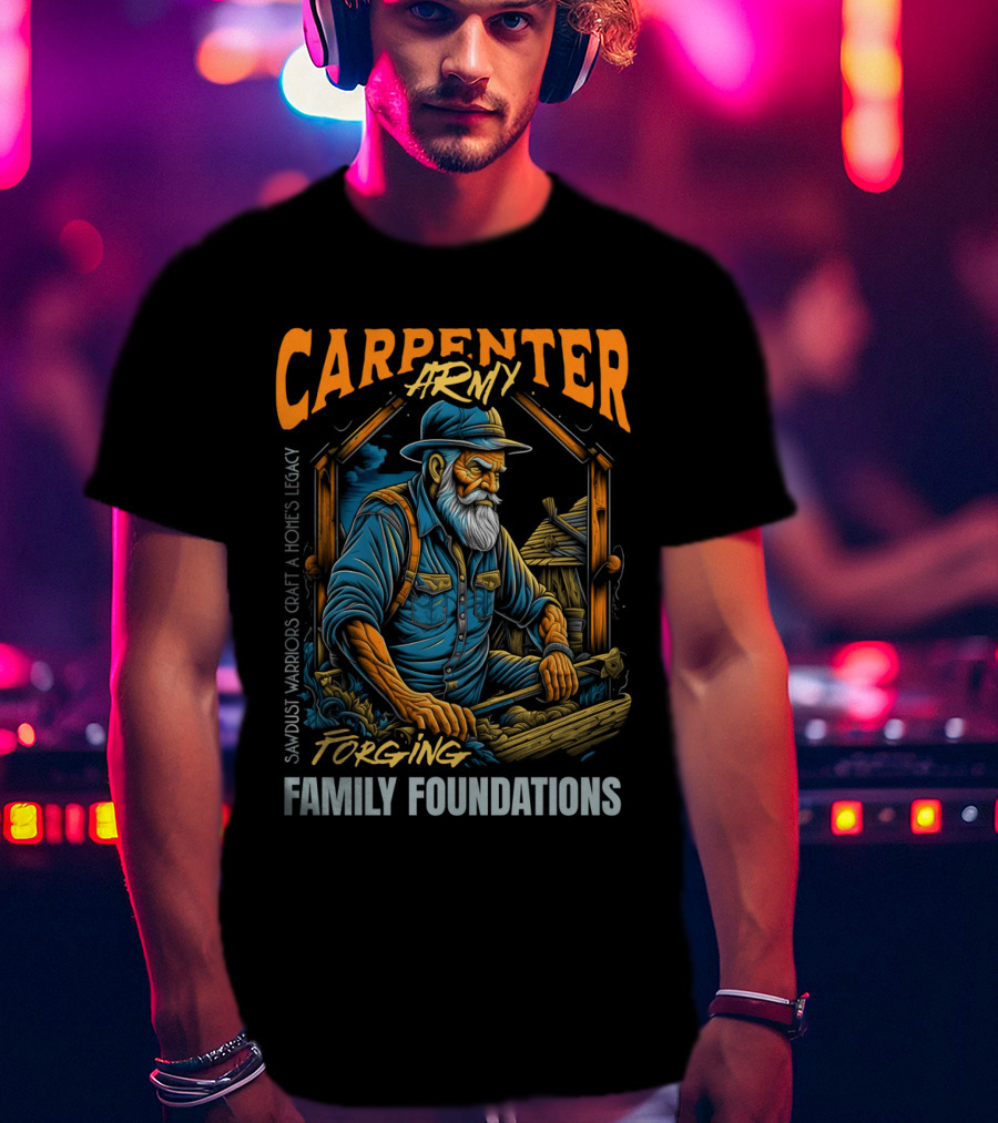 Carpenter Army Forging Family Foundations Sawdust Warriors Craft Homes Legacy T-Shirt