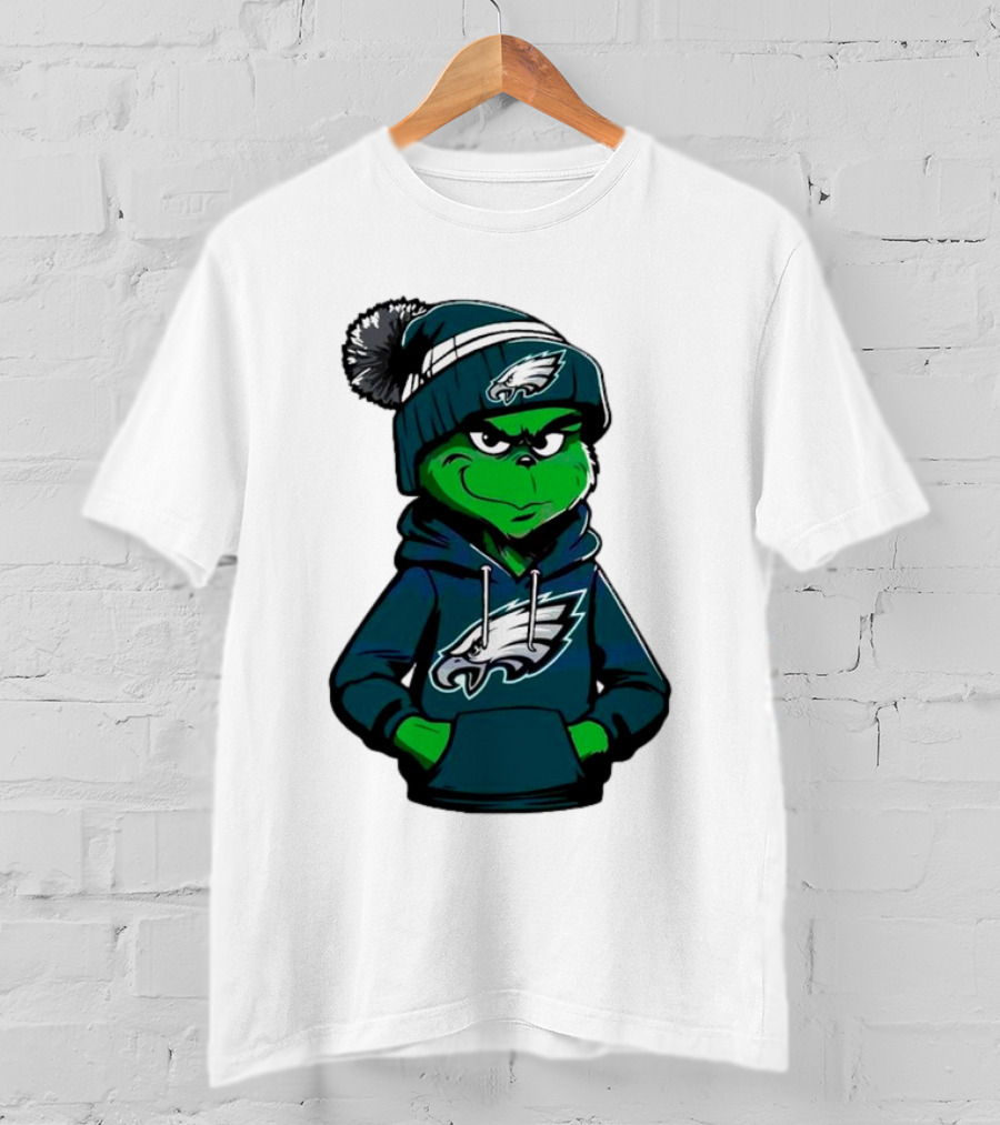 Grinch Dressed In Philadelphia Eagles Hoodie And Hat T-Shirt