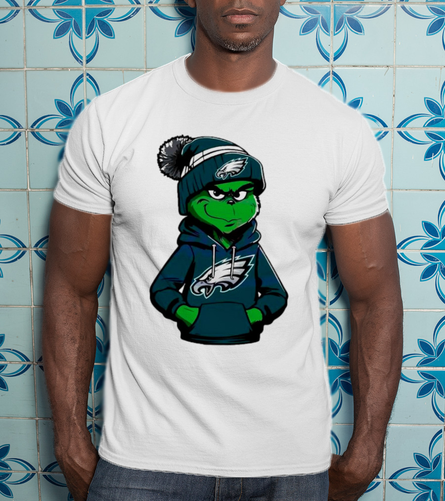 Grinch Dressed In Philadelphia Eagles Hoodie And Hat T-Shirt