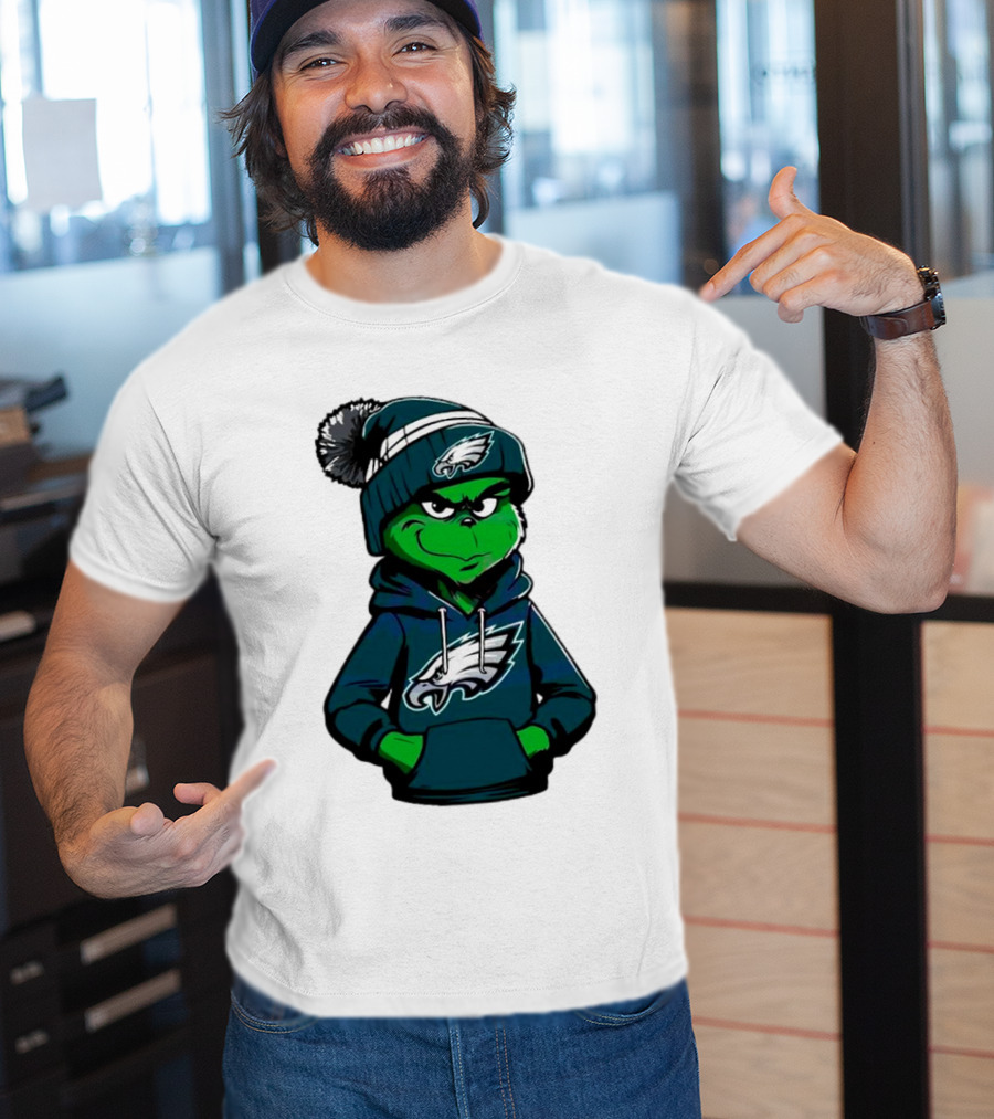 Grinch Dressed In Philadelphia Eagles Hoodie And Hat T-Shirt