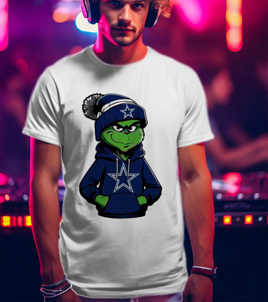 Grinch In Dallas Cowboys Hoodie And Beanie With Star T-Shirt