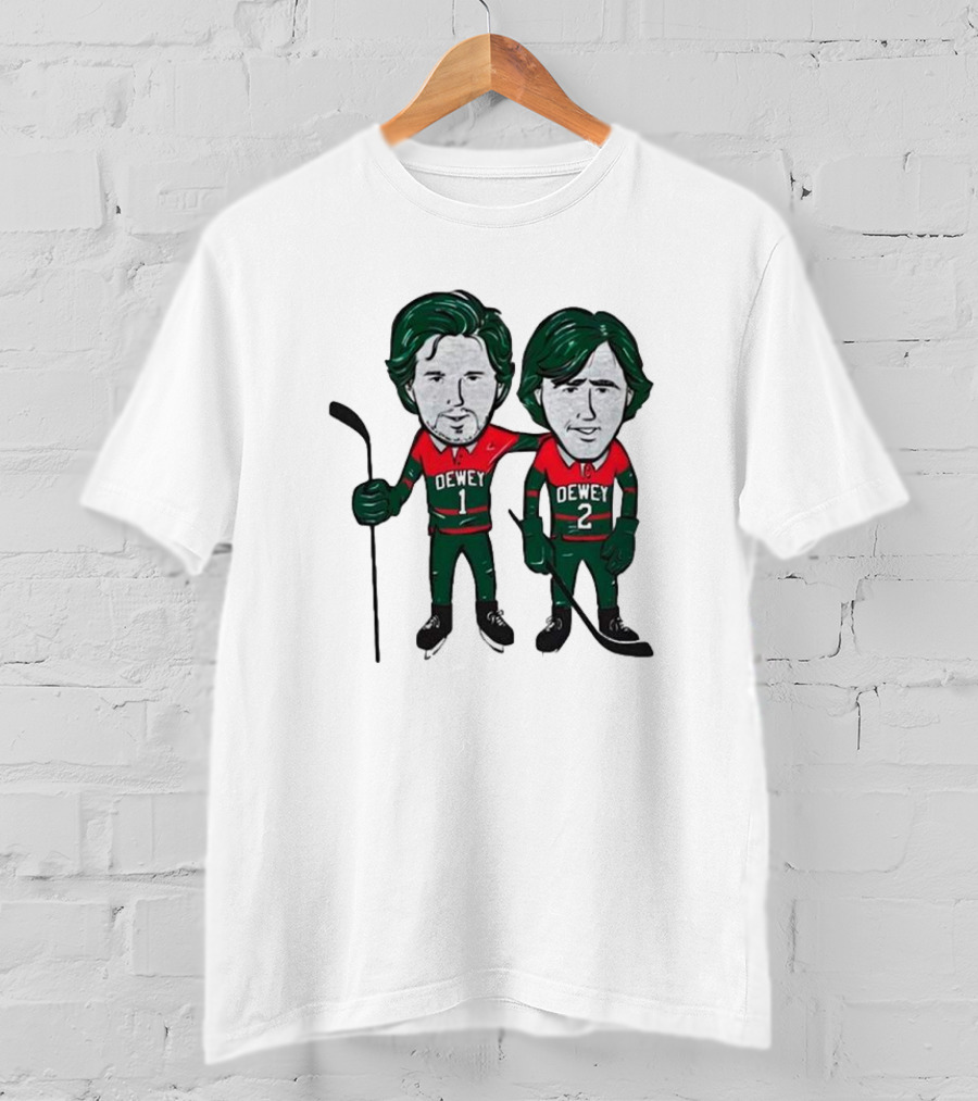Dewey Brothers Hockey Duo With Numbered Jerseys And Sticks T-Shirt