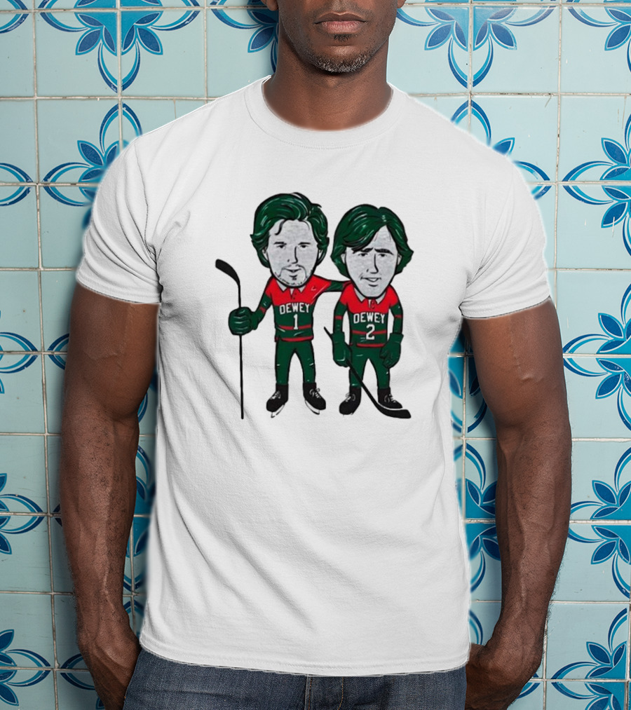 Dewey Brothers Hockey Duo With Numbered Jerseys And Sticks T-Shirt