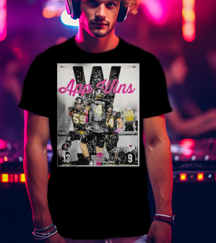 Appalachian State Mountaineers Football App Wins 13 9 Victory Celebration Football Players In Action T-Shirt