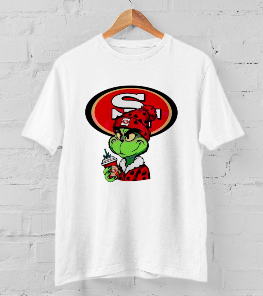 Grinch With San Francisco 49ers Logo And Coffee T-Shirt