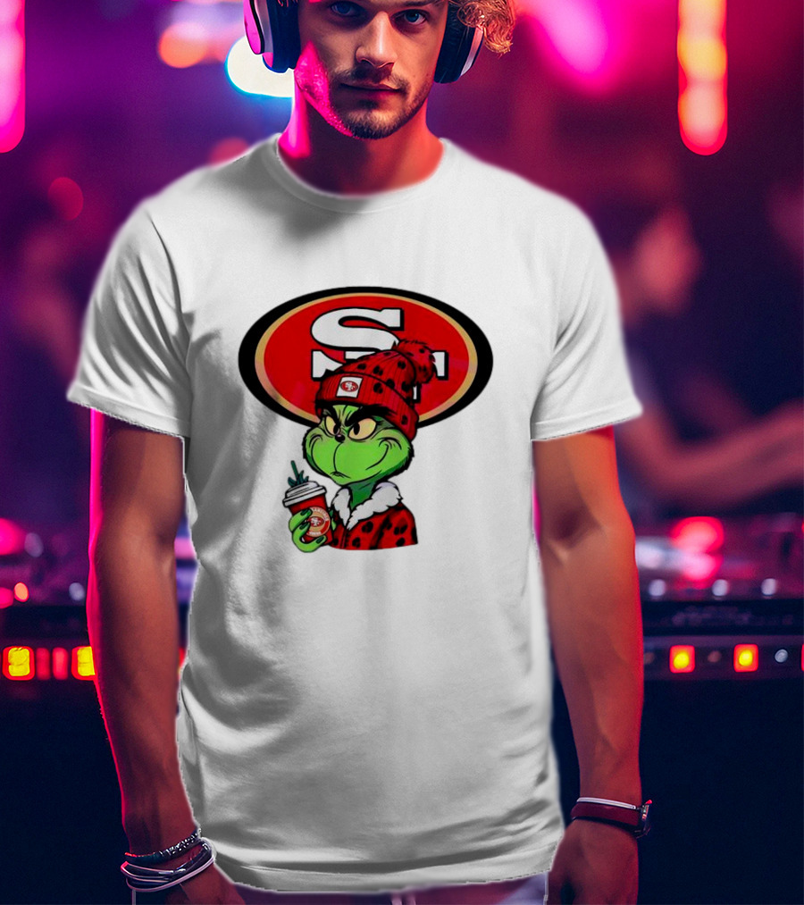 Grinch With San Francisco 49ers Logo And Coffee T-Shirt