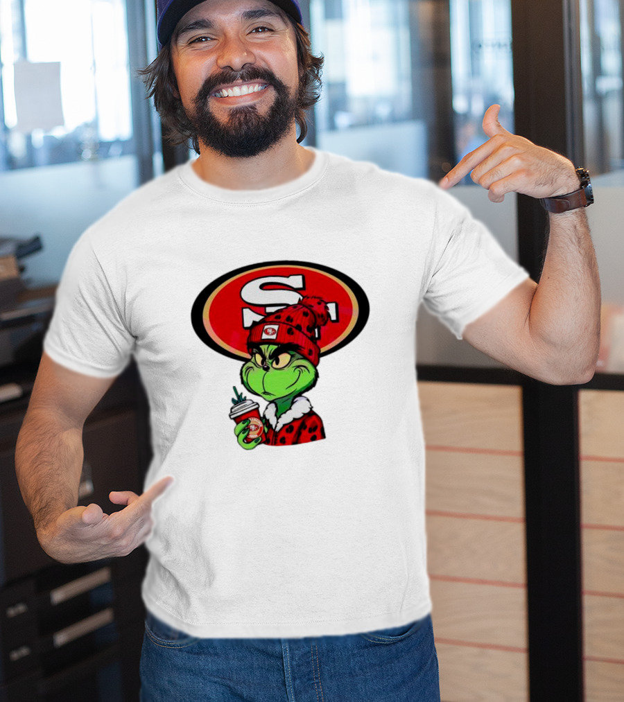 Grinch With San Francisco 49ers Logo And Coffee T-Shirt