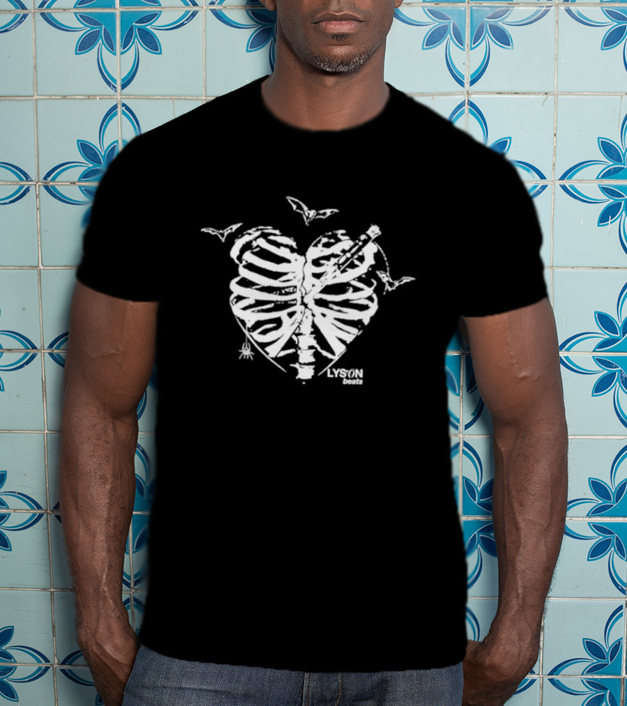 Lyson Beats Ribcage Heart With Bats And Spider T-Shirt