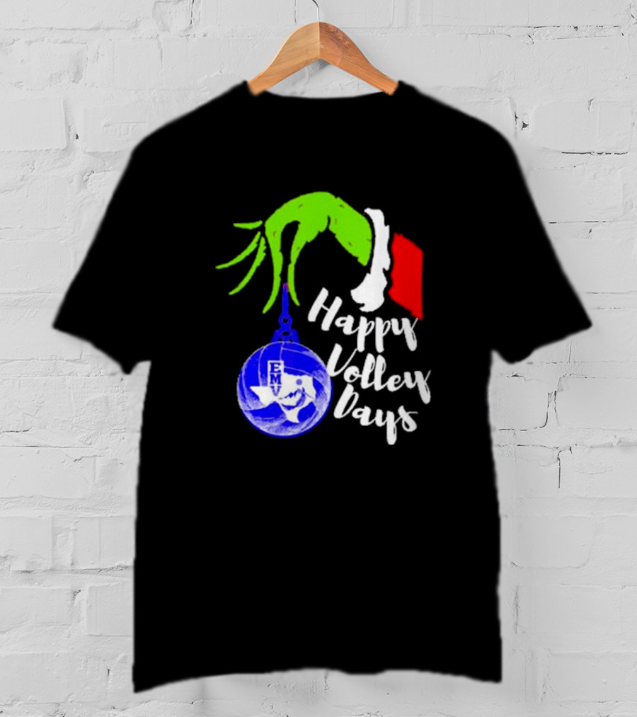 Happy Volleydays Grinch Hand Holding Volleyball Holiday T-Shirt
