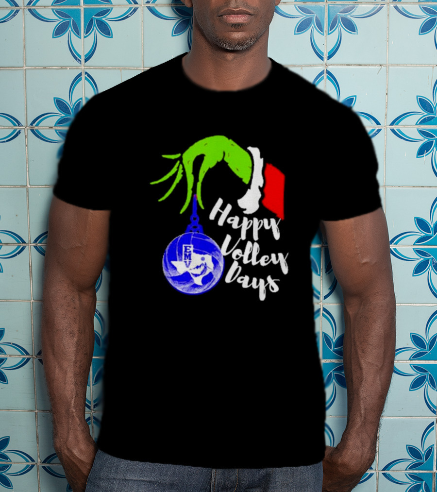 Happy Volleydays Grinch Hand Holding Volleyball Holiday T-Shirt