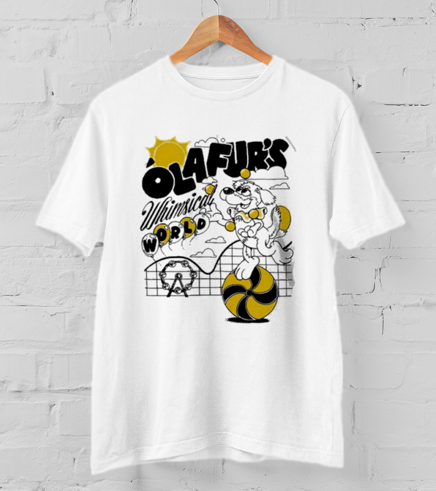 OLAFUR'S Whimsical World Amusement Adventure Design With Iconic Puppy And Ferris Wheel T-Shirt