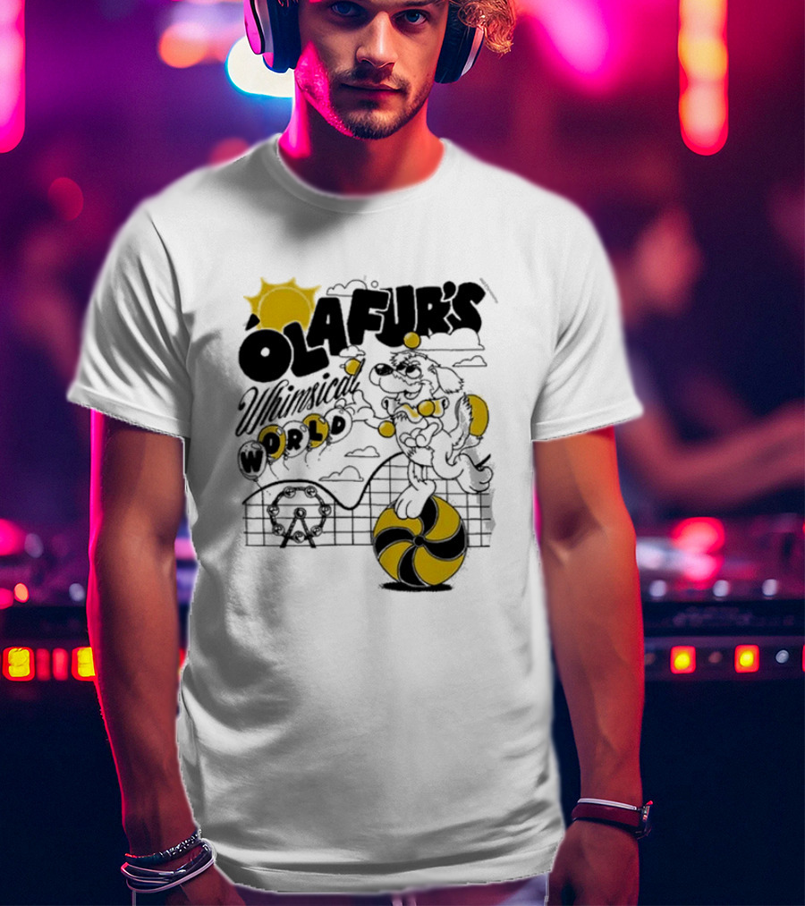 OLAFUR'S Whimsical World Amusement Adventure Design With Iconic Puppy And Ferris Wheel T-Shirt