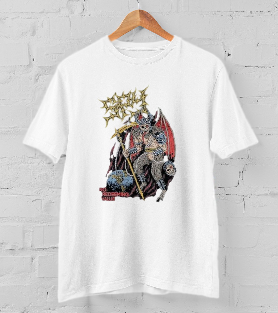 Evil Angel No Redeeming Value Demon Warrior With Wings And Skeletal Staff T-Shirt