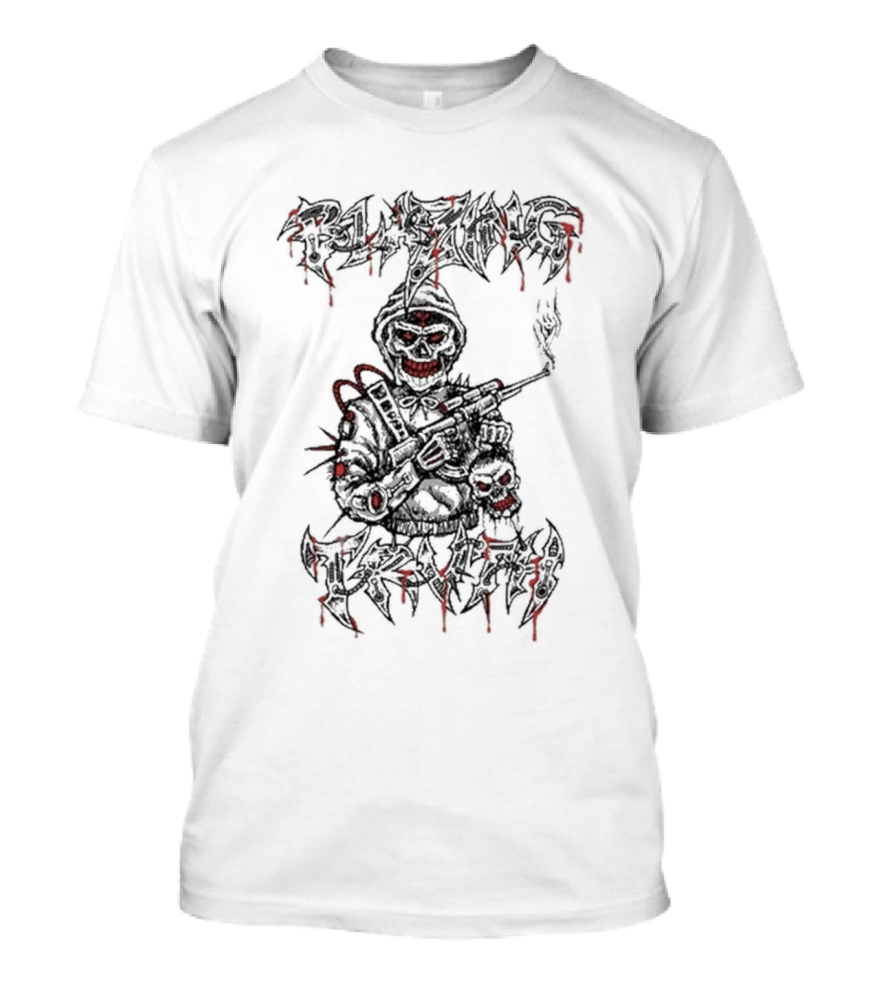 Blazing Truth Horror Skull Soldier With Rifle And Dripping Red Accents T-Shirt