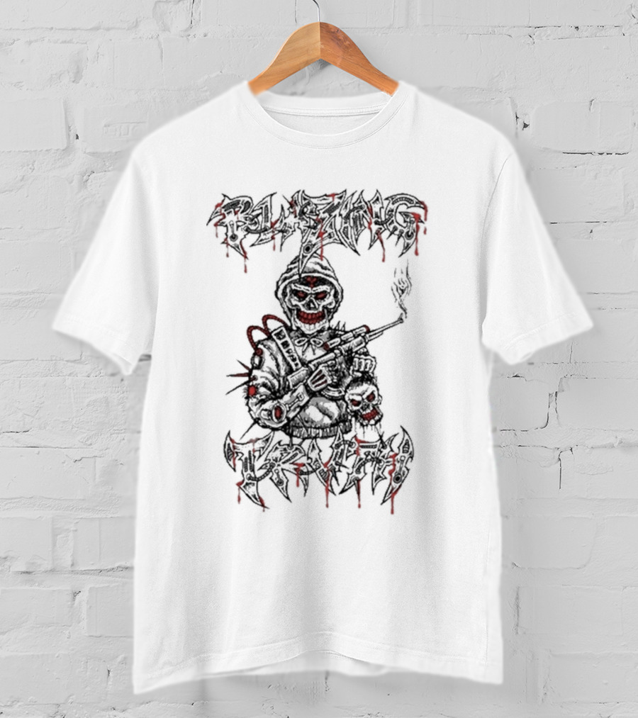Blazing Truth Horror Skull Soldier With Rifle And Dripping Red Accents T-Shirt