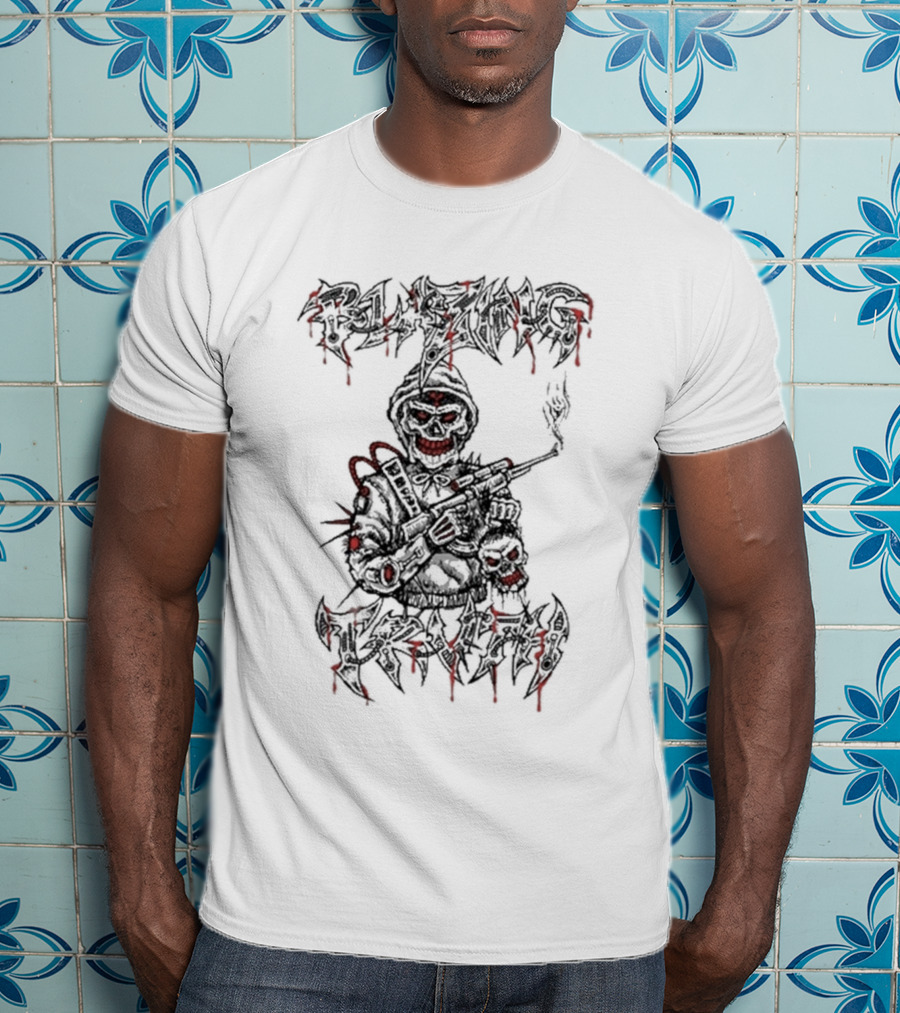Blazing Truth Horror Skull Soldier With Rifle And Dripping Red Accents T-Shirt