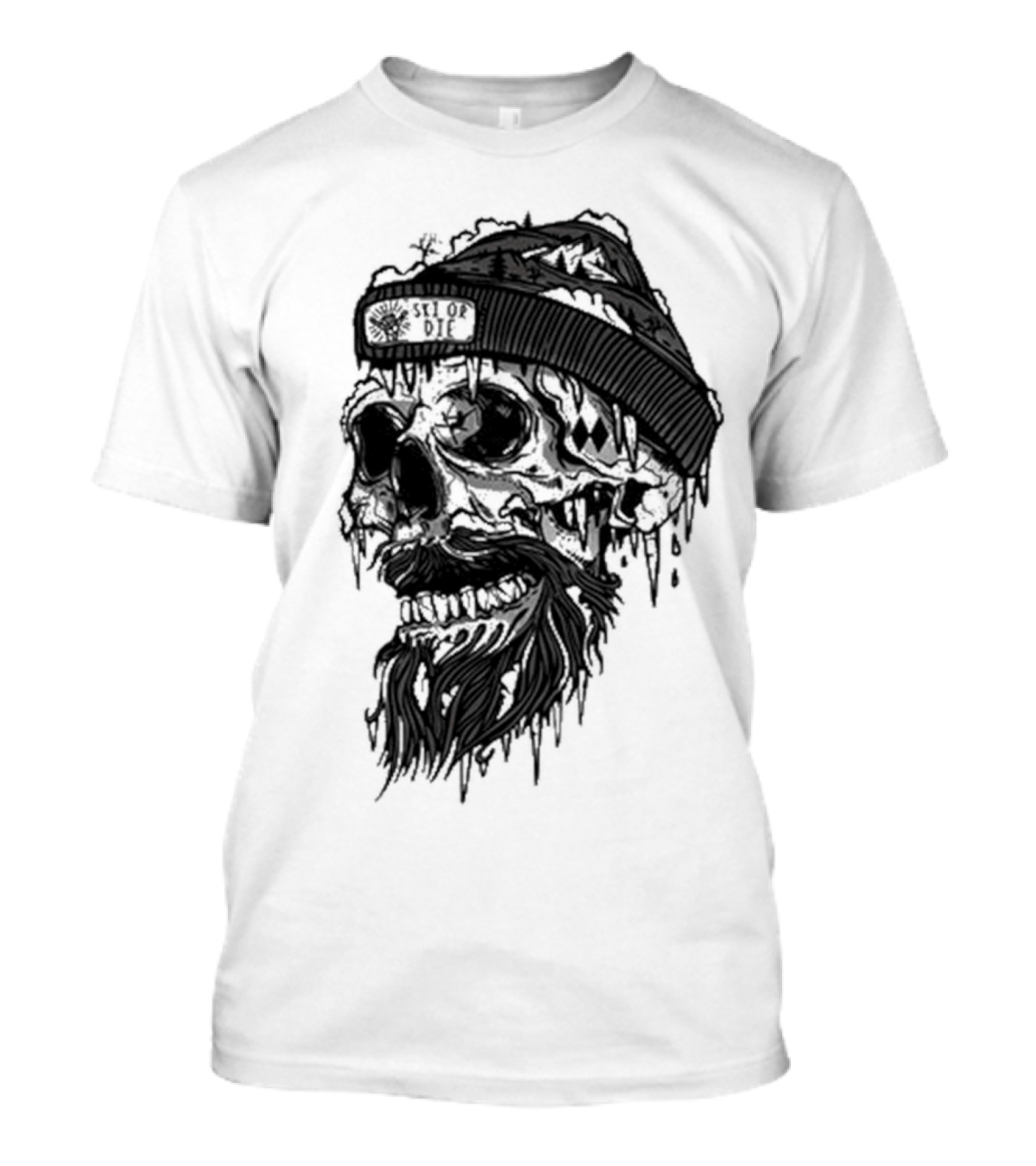 Skull Wild Ski Or Die Ice Beard Beanie Adventure T-Shirt