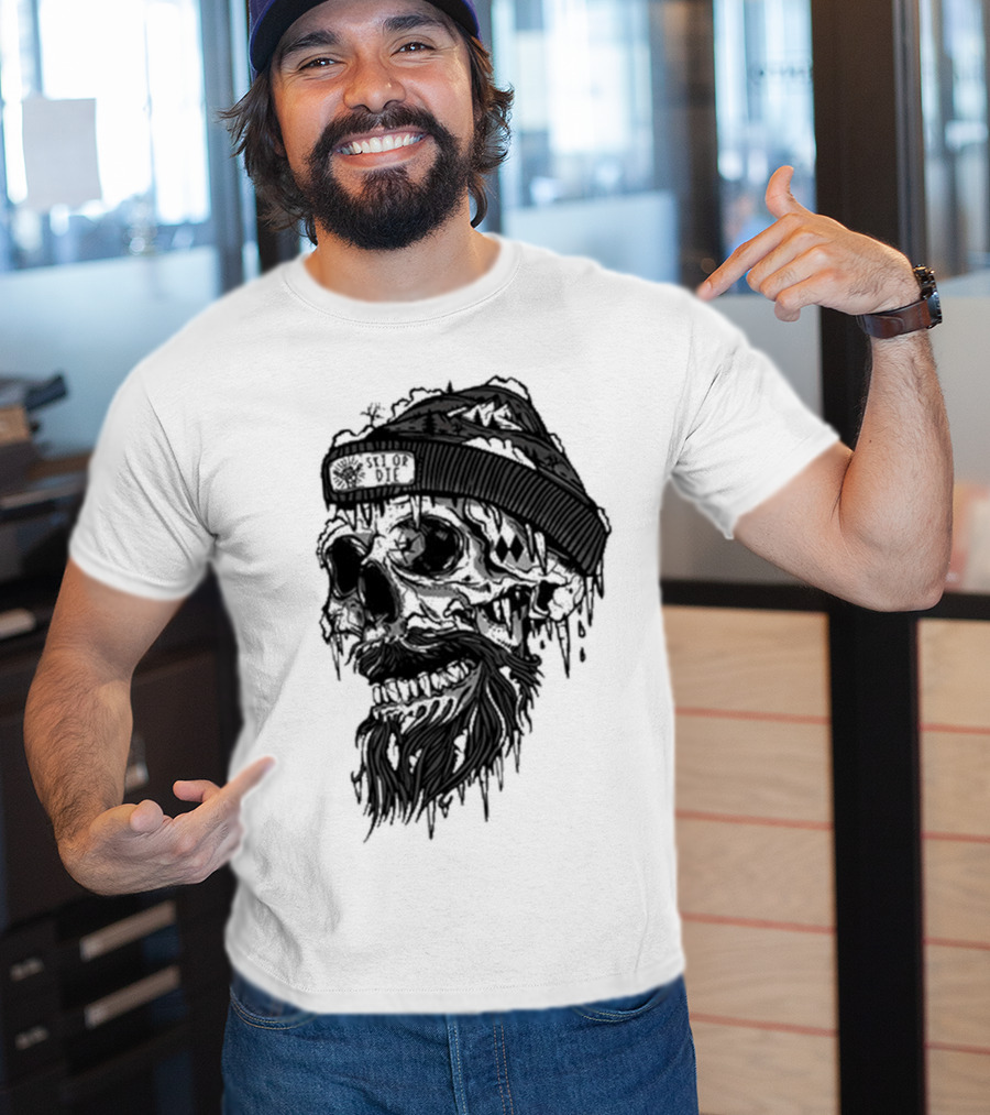 Skull Wild Ski Or Die Ice Beard Beanie Adventure T-Shirt
