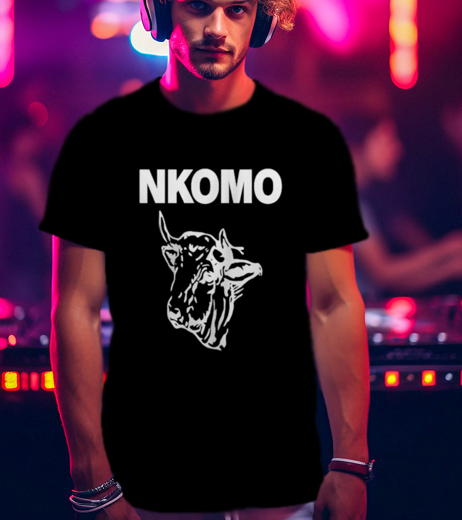 NKOMO Cow Illustration White Text T-Shirt
