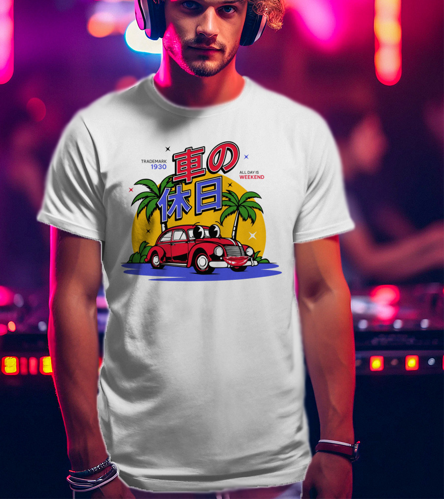 Trademark 1930 Car Holiday All Days Weekend Palm Trees T-Shirt
